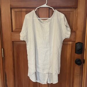 100% Italian Linen Women’s White Short Sleeve Blouse